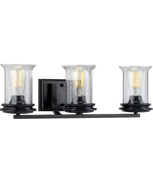Winslett 3-Light Clear Seeded Glass Coastal Bath Vanity Light Matte Black