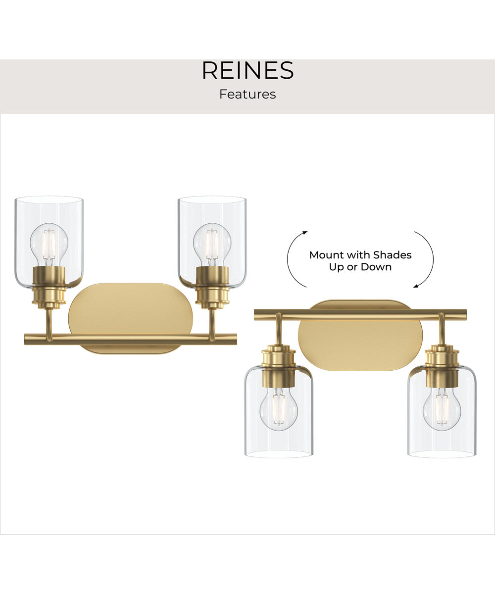 Reines 2-Light Bath Vanity with Clear Glass Shades Brushed Gold