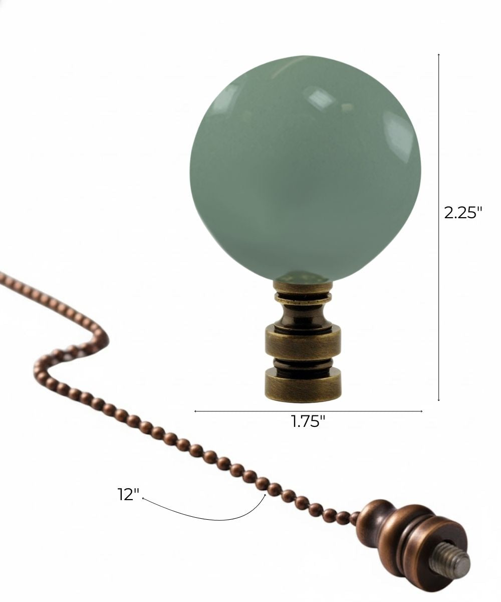 Antiqued Brass 40mm Sage Green Ceramic Ball Fan Pull 2.25"h