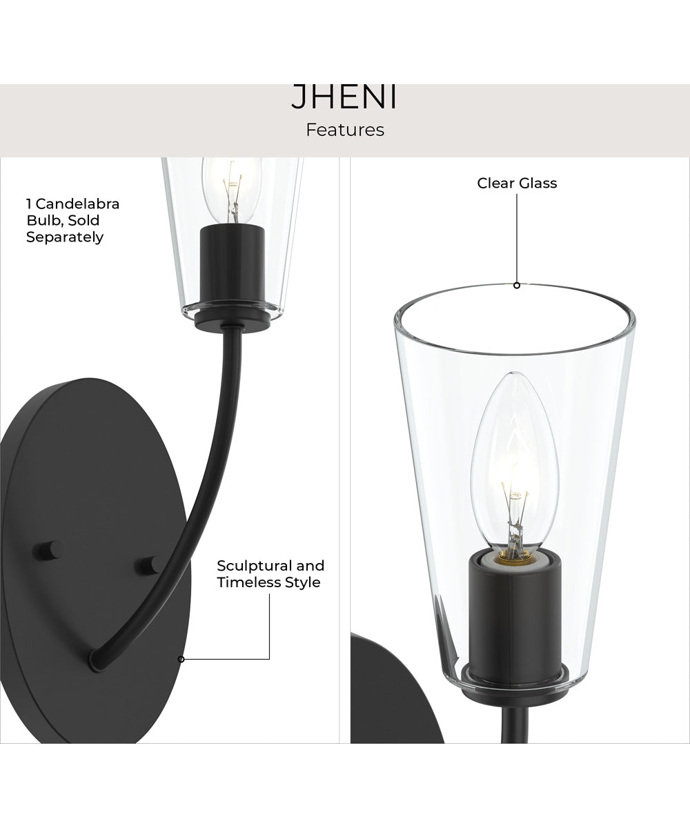Jheni 1-Light Wall Sconce with Clear Glass Shades Matte Black