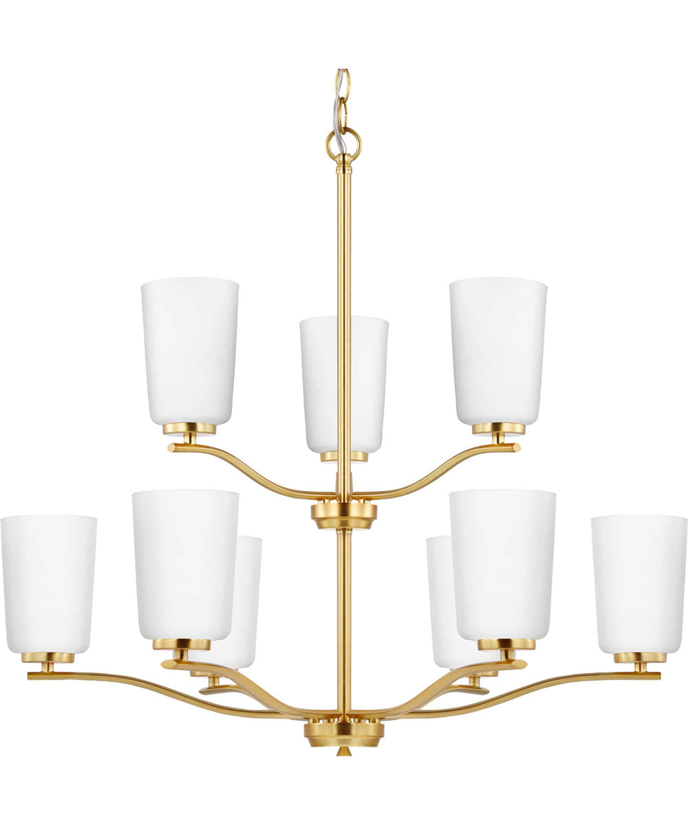 Adley 9-Light Etched White Glass New Traditional Chandelier Satin Brass
