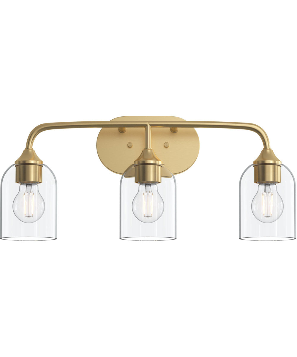 Ilia 3-Light Bath Vanity with Clear Glass Shade Brushed Gold