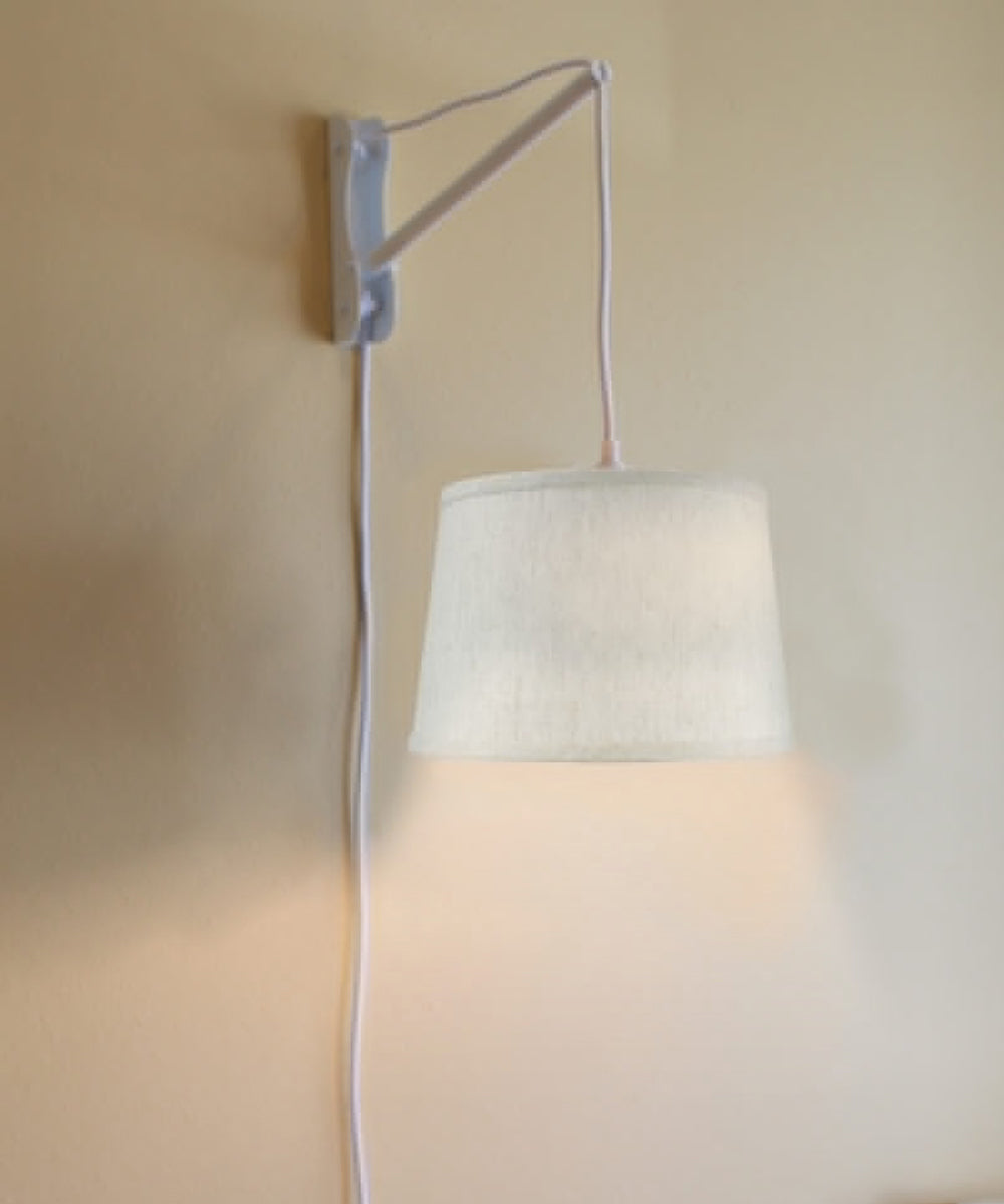 12"W MAST Plug-In Wall Mount Pendant 1 Light White Cord/Arm Textured Shallow Drum Shade