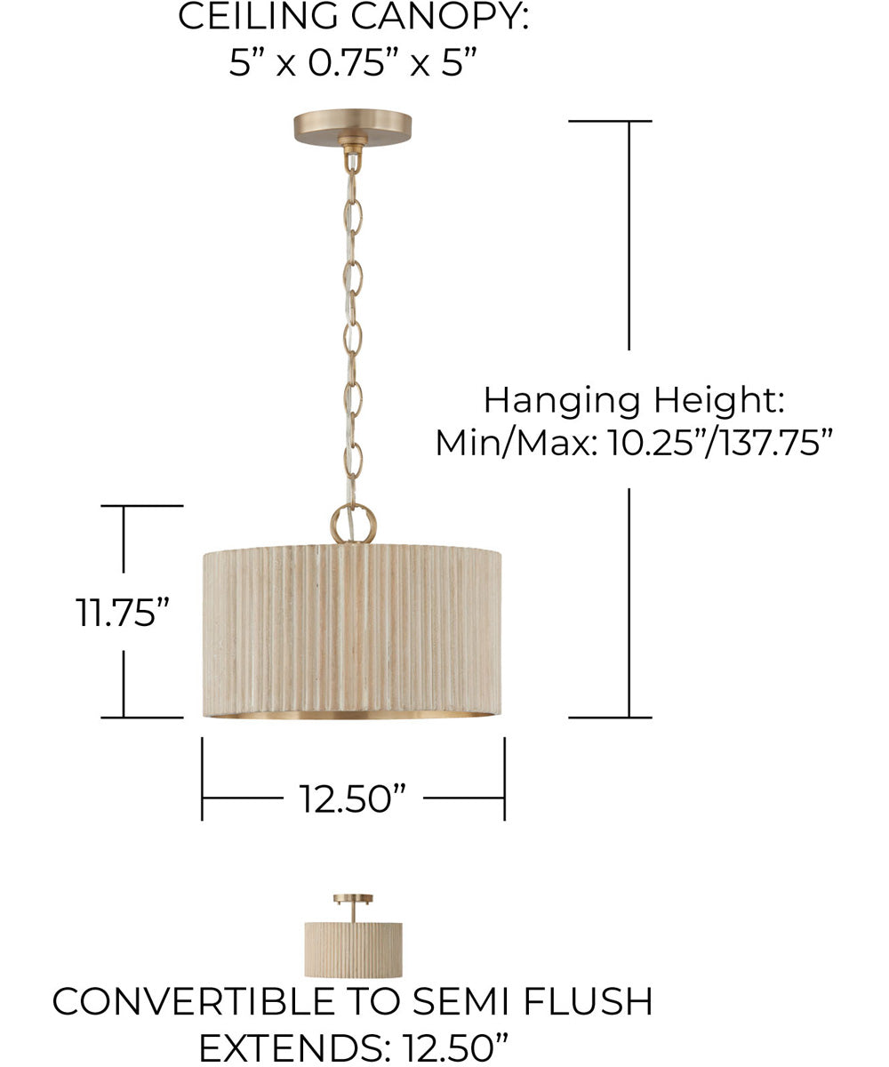 Donovan 1-Light Semi-Flush Ivory Wash and Matte Brass
