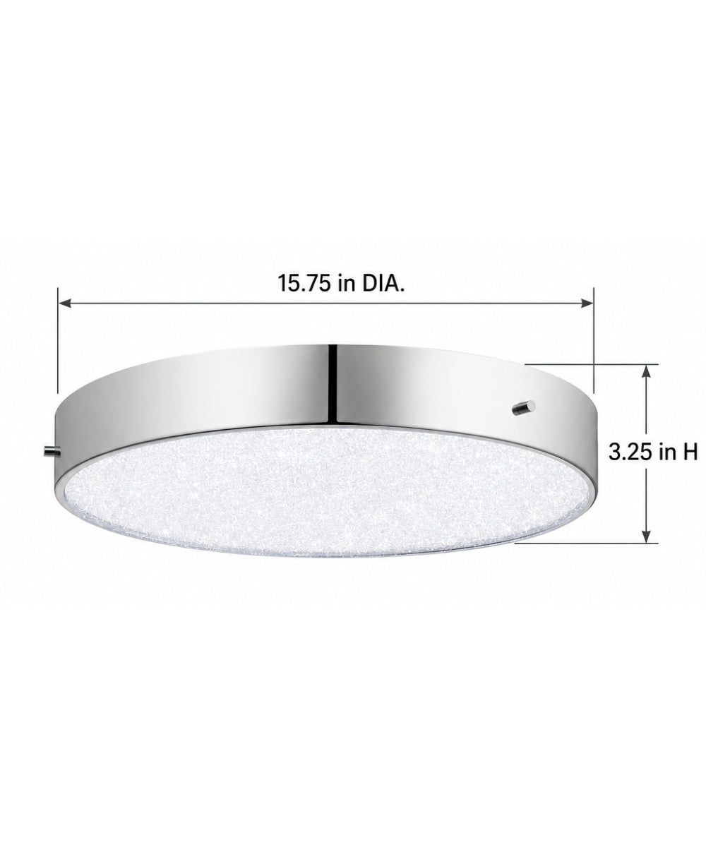 16"w Crystal Moon 1-Light LED Flush Mount Chrome Finish with Clear Cubic Zirconia Glass Shade