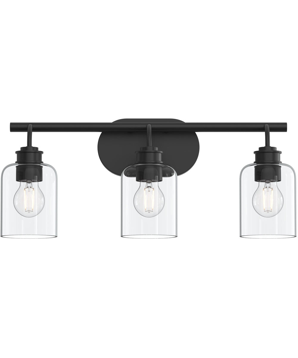 Reines 3-Light Bath Vanity with Clear Glass Shades Matte Black