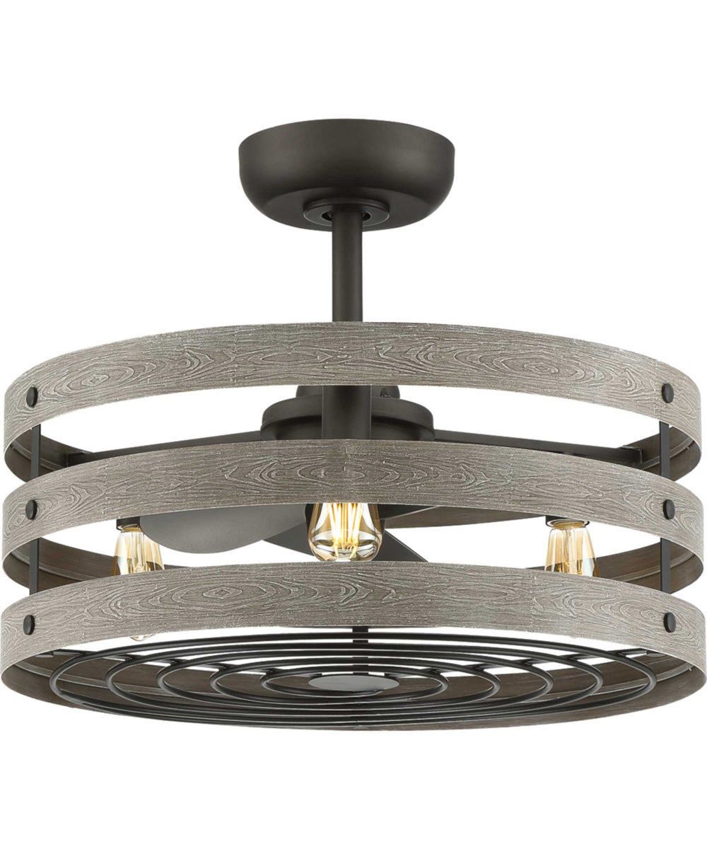 Gulliver 23" 3-Blade Gray Weathered Faux Wood Finish Ceiling Fan with LED Bulbs Graphite