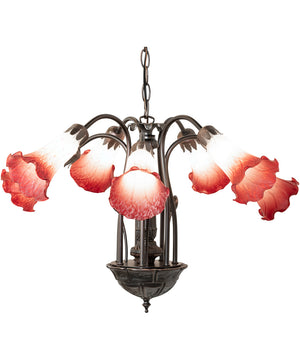 24" Wide Pink/White Tiffany Pond Lily 7 Light Chandelier