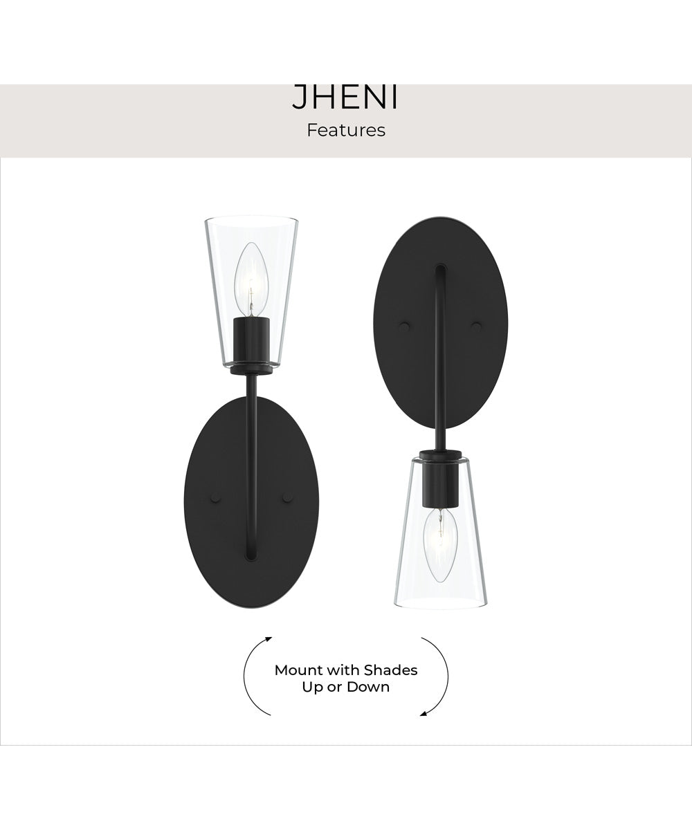 Jheni 1-Light Wall Sconce with Clear Glass Shades Matte Black