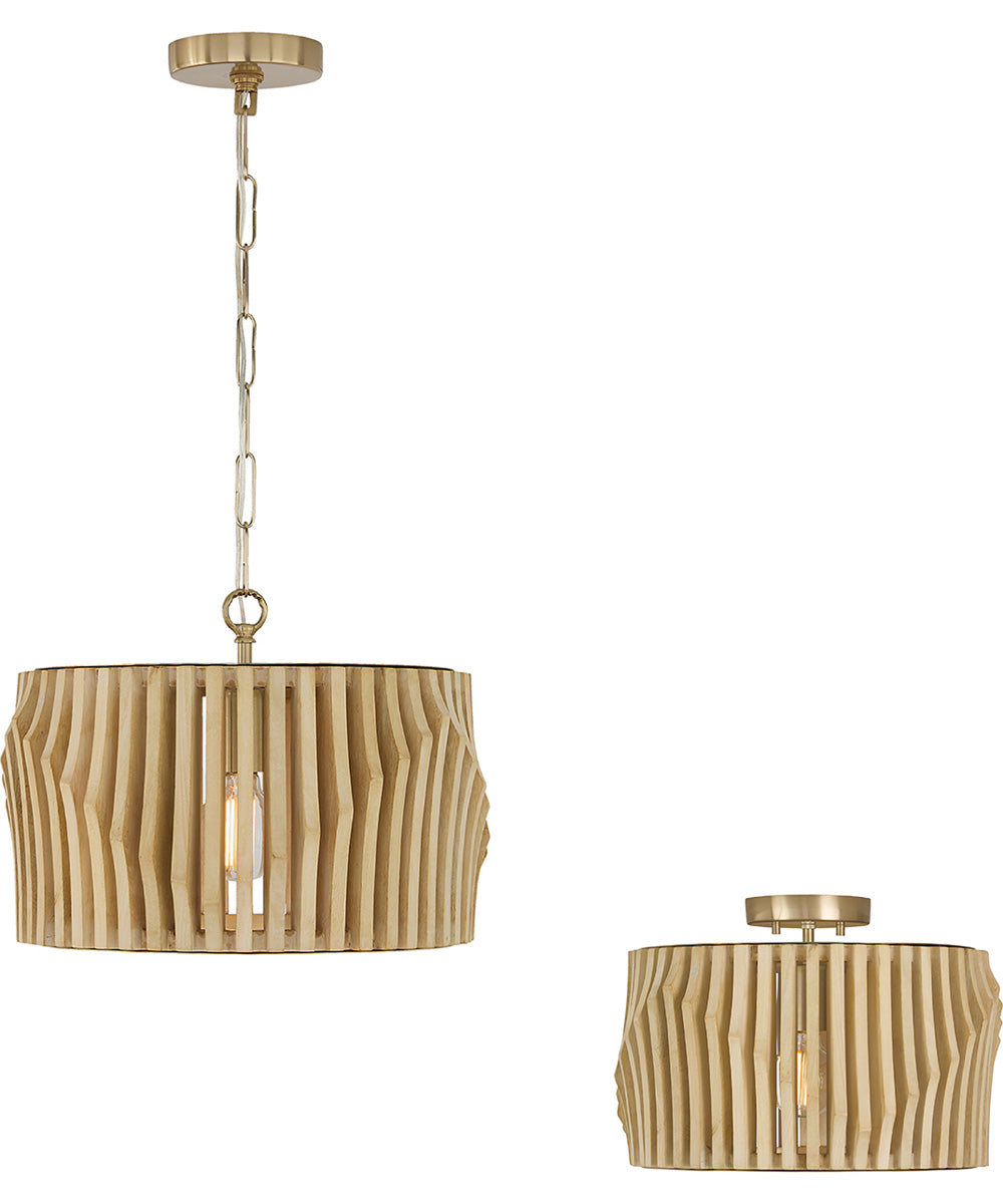 Archer 1-Light Semi-Flush Blonde Wood and Matte Brass