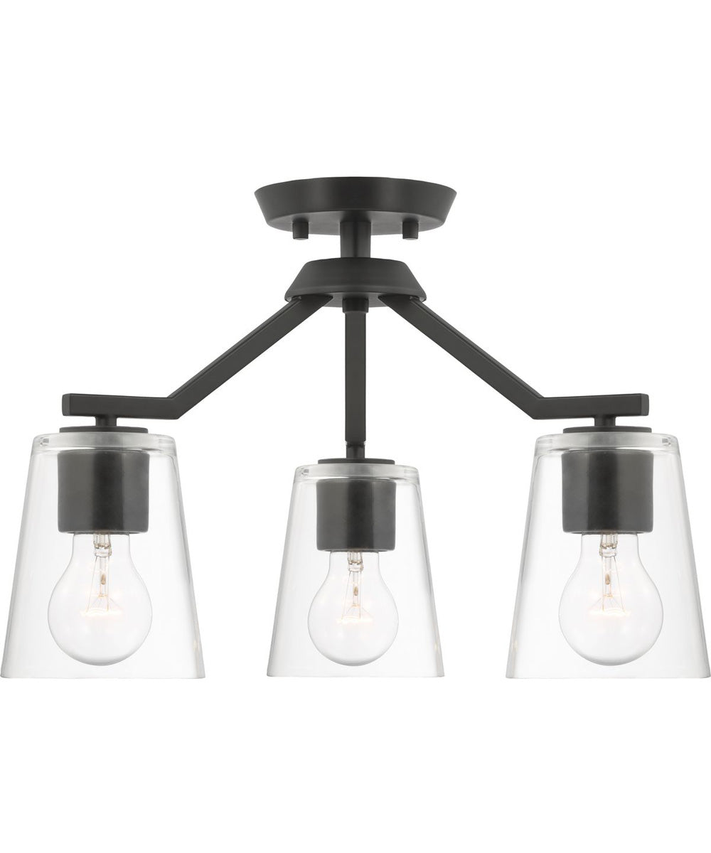 Vertex 3-Light Clear Glass Convertible Chandelier Matte Black