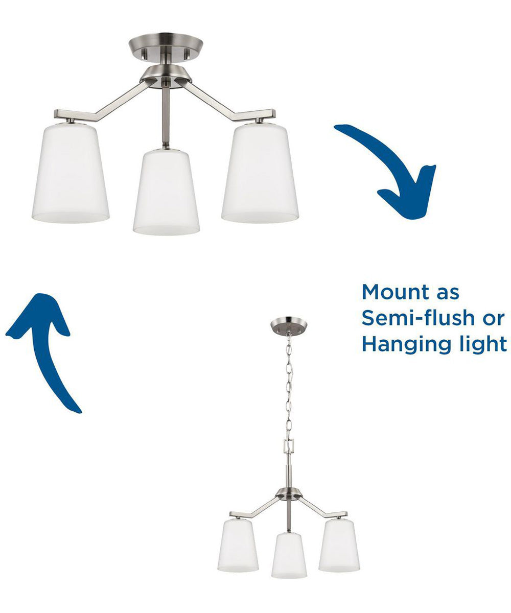 Vertex 3-Light Etched White Convertible Chandelier Brushed Nickel