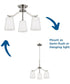 Vertex 3-Light Etched White Convertible Chandelier Brushed Nickel