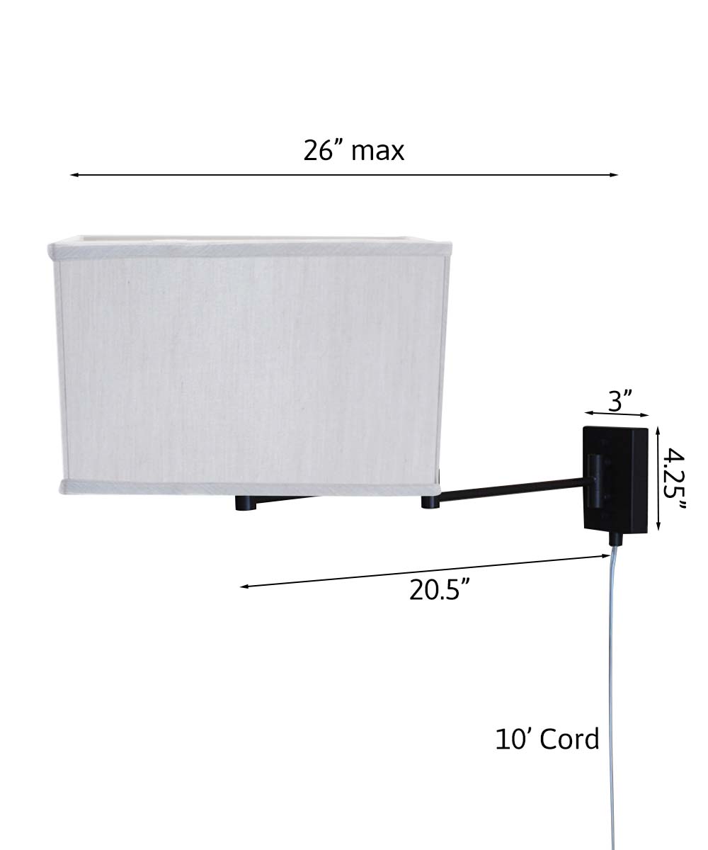 Dimmable Swing Arm Wall Light Bronze Brown Finish with White Linen Softback Rectangular Lampshade - For Bedside, Living Room, Reading Chair