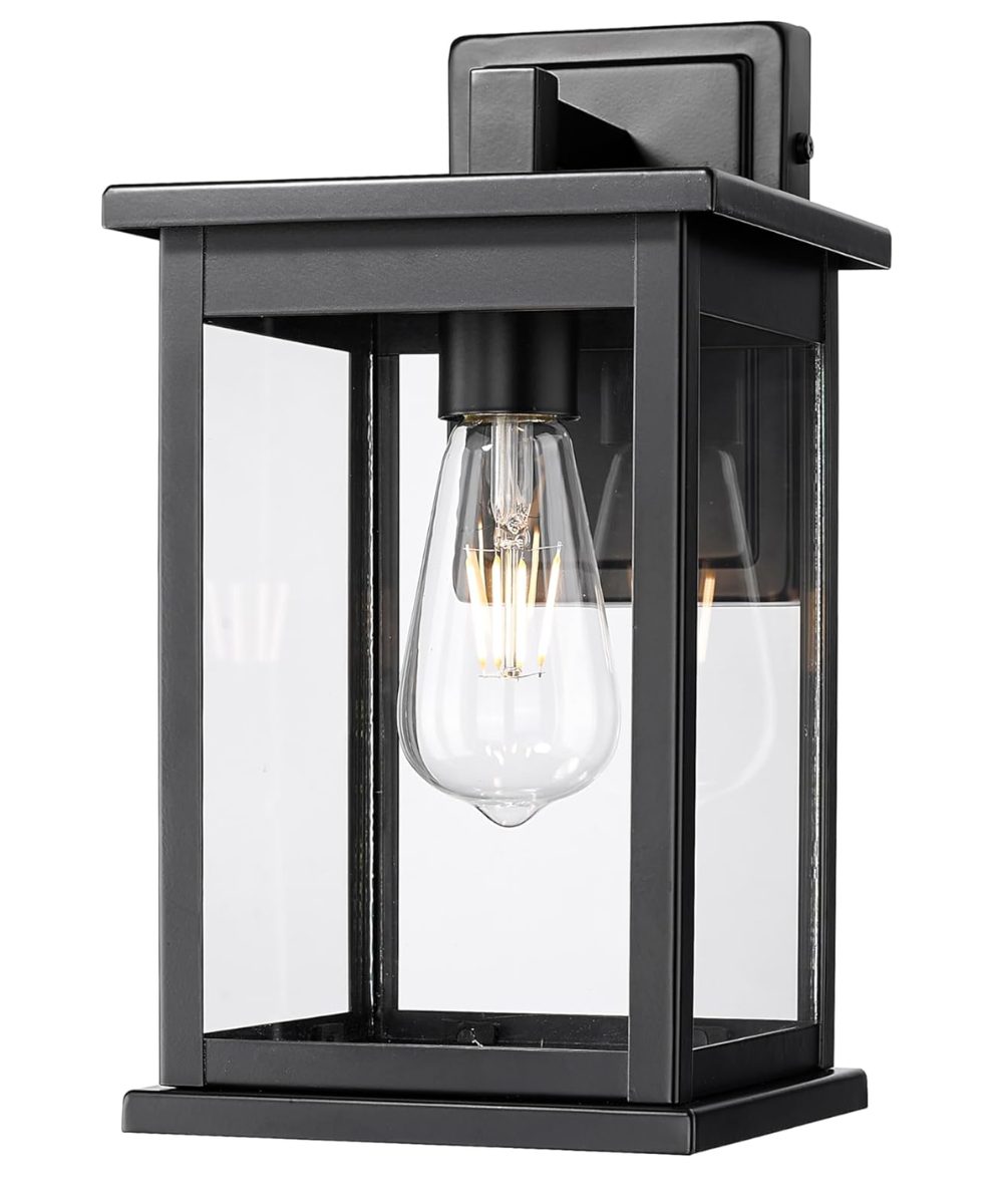 11"H Bowton II Outdoor Wall Light - Motion Sensor Dusk to Dawn Matte Black Finish with Glass Shade by Millennium Lighting
