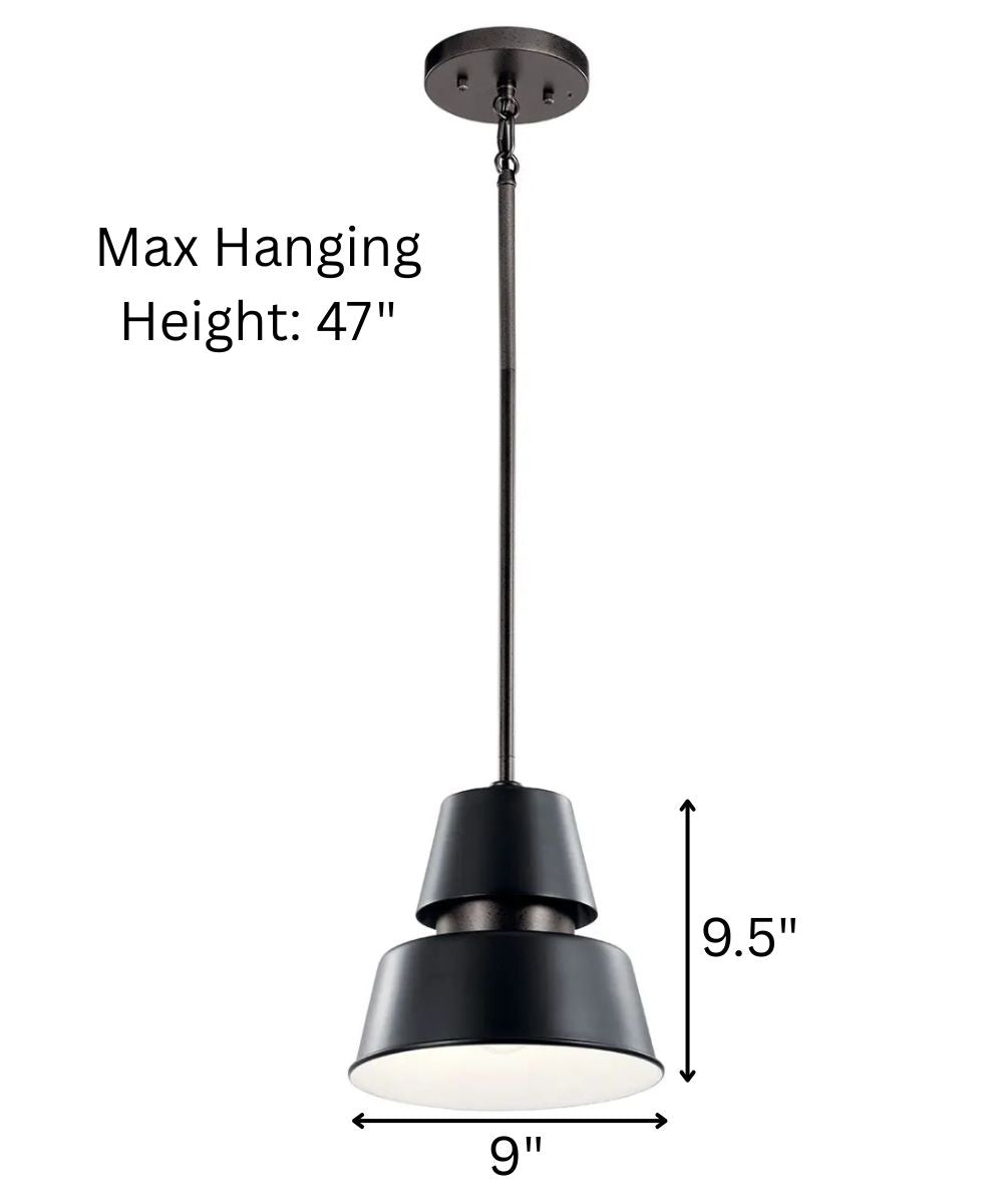 Lozano 9"W 1-Light Black Finish Metal Cone Shade Indoor/Outdoor Pendant Light by Kichler
