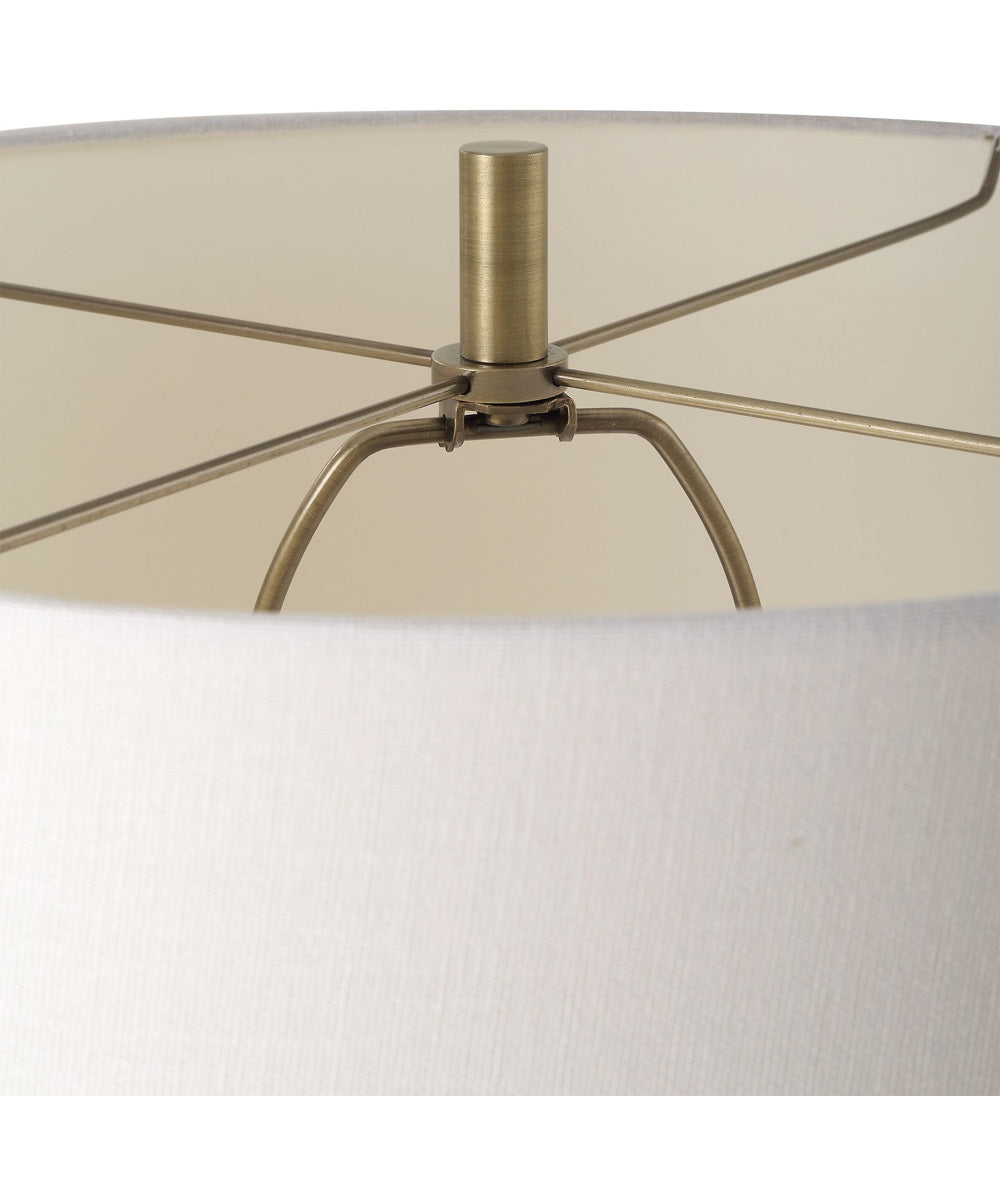 Floor Lamp in Antique Brass and Crystal with White Linen