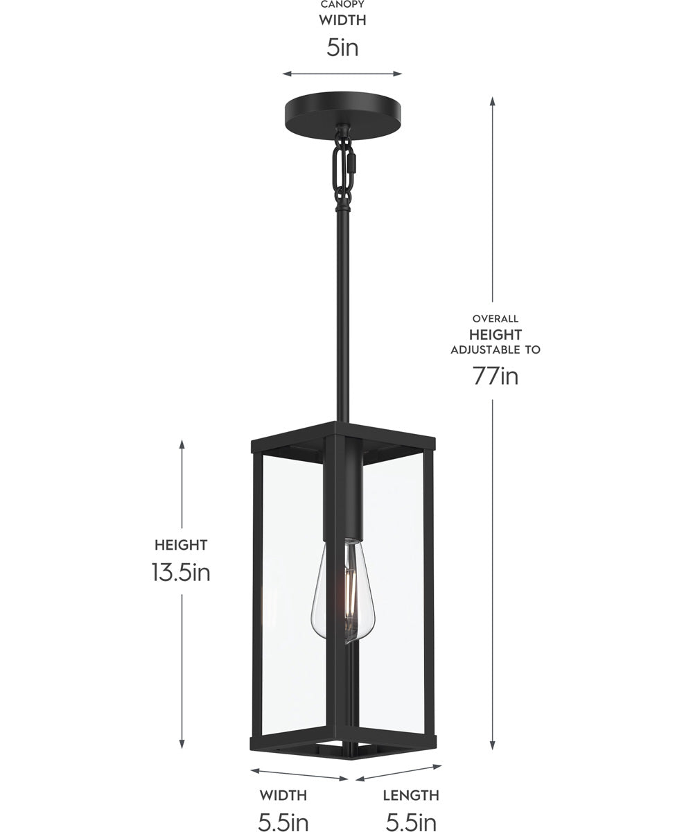 Ryle 1-Light Outdoor Pendant Light with Clear Glass Panels Matte Black