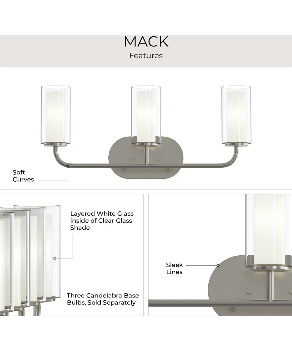 Mack 3-Light Vanity Light with Layered Glass Shades Brushed Nickel