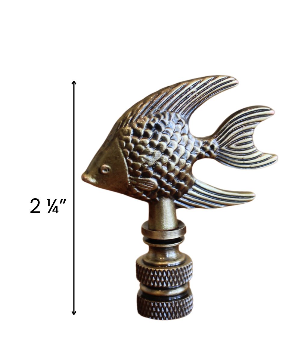 Angel Fish Lamp Finial Antique Brass, 2.3"h