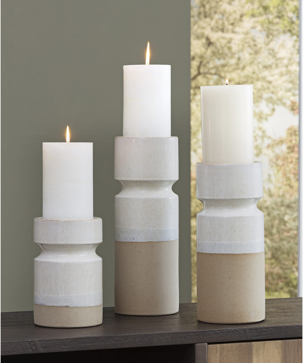 Hurston Candle Holder Set Set of 3 Ivory/Brown