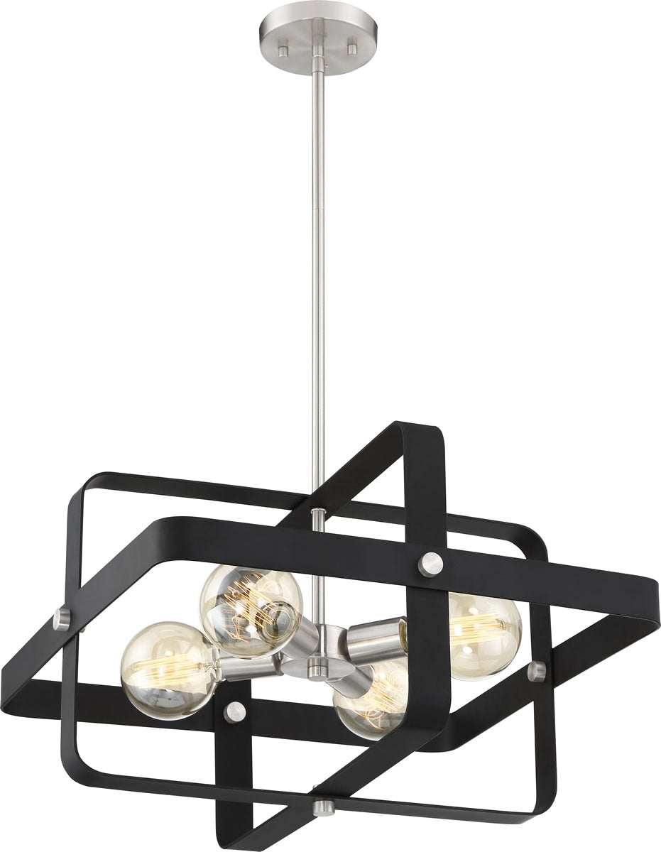 20"W Prana 4-Light Pendant Matte Black / Brushed Nickel