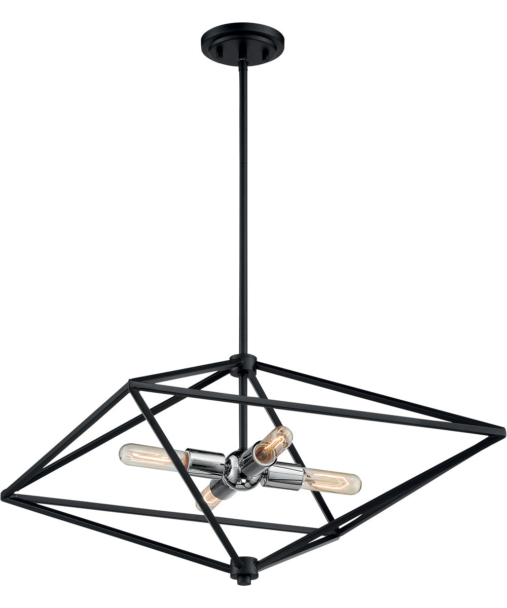 22"W Legend 4-Light Pendant Black / Polished Nickel