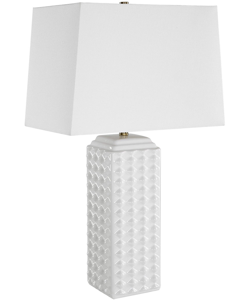 Square Ceramic Table Lamp with Diamond Knobs and White Linen