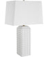 Square Ceramic Table Lamp with Diamond Knobs and White Linen