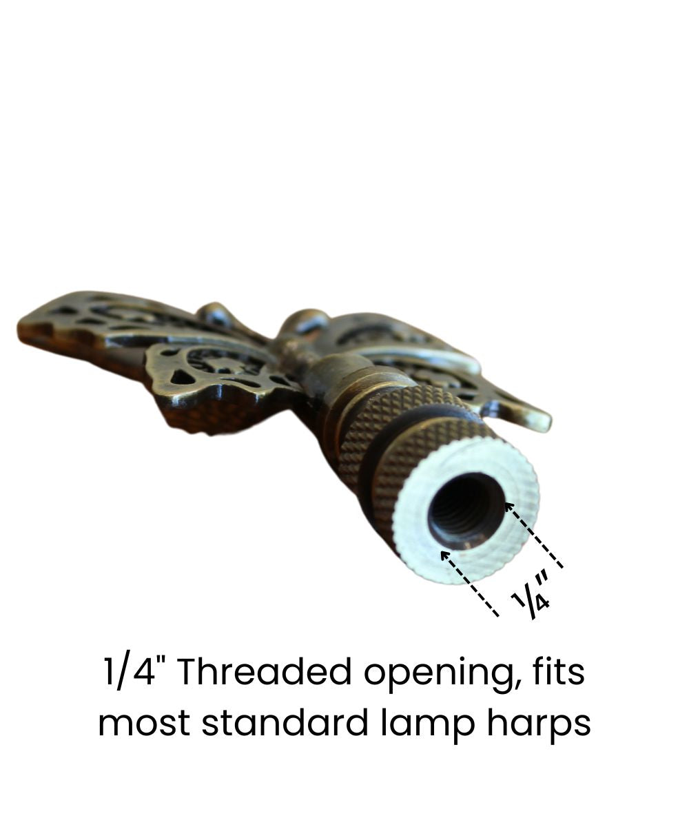 Decorative Butterfly Lamp Finial Antique Brass, 2.3"h