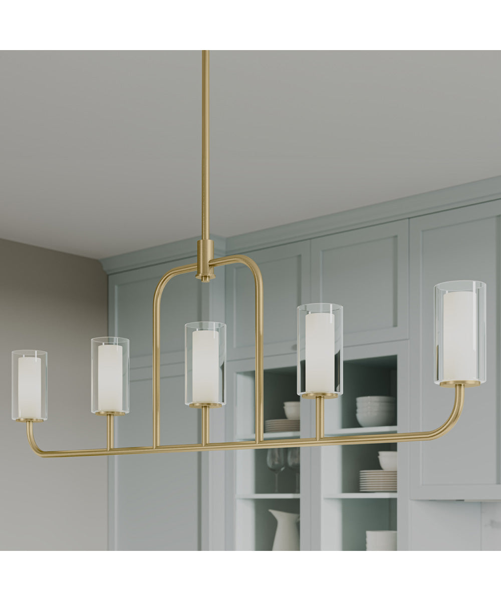 Mack 5-Light Linear Chandelier with Layered Glass Shades Brushed Gold