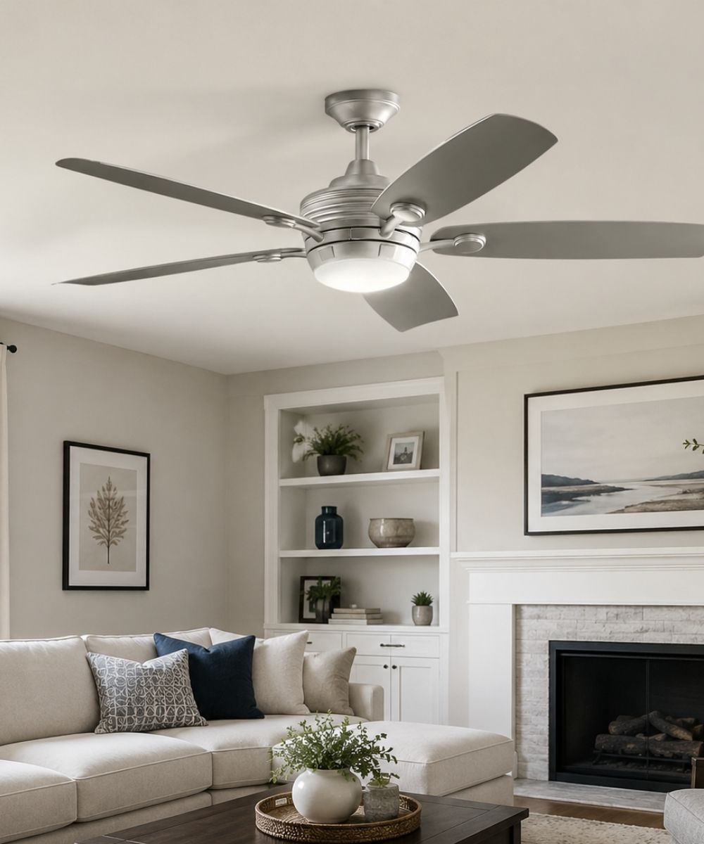 56" Tranquil 5-Blade Ceiling Fan Brushed Nickel Finish with Integrated LED Light and Remote