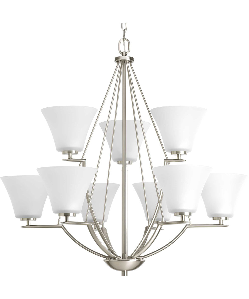 Bravo 9-Light Etched Glass Modern Chandelier Light Brushed Nickel