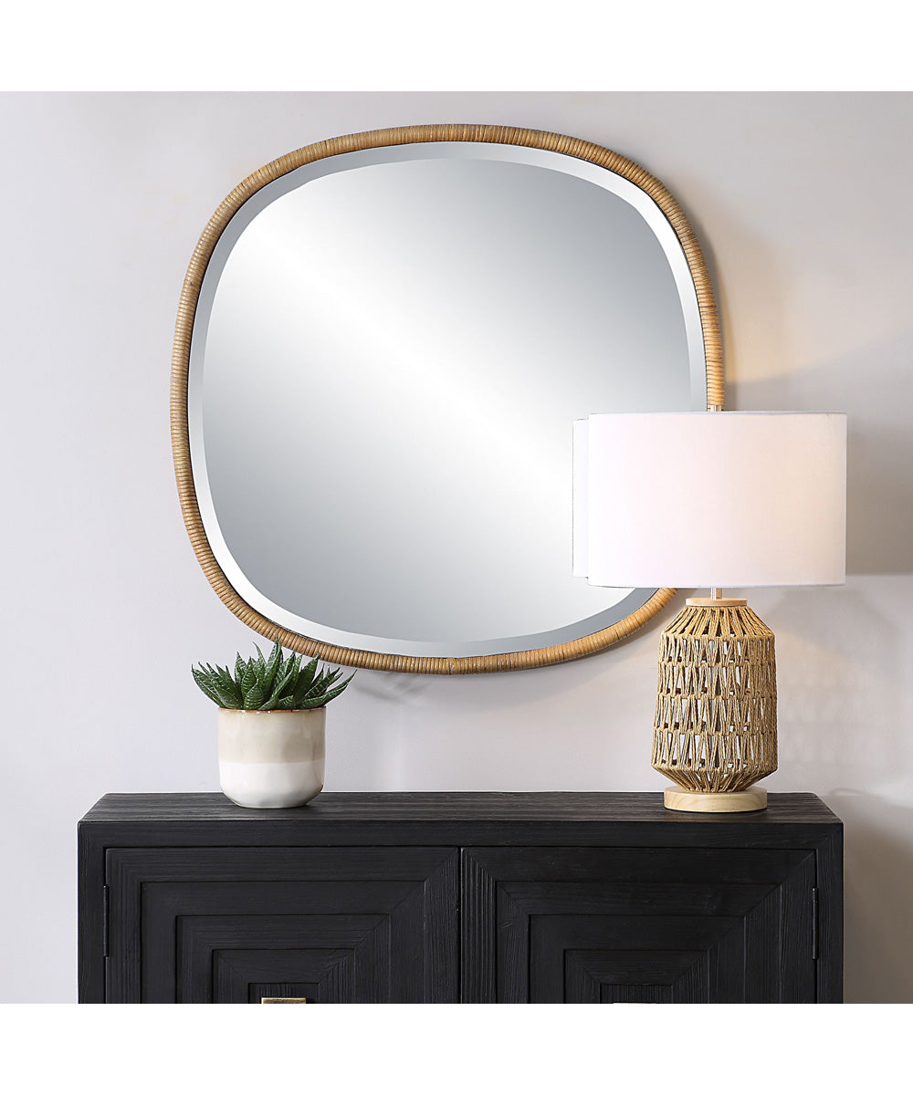 34x34" Wall Mirror in Natural Rattan