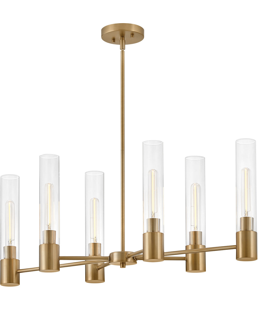 Shea 6-Light Small Linear Chandelier in Lacquered Brass