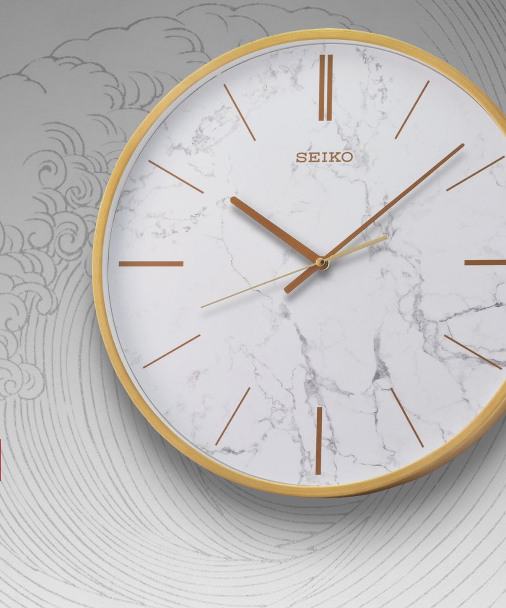 OPEN BOX 16" Wall Clock Carrara Gold & White Marble Effect Metal Case/Glass Cover