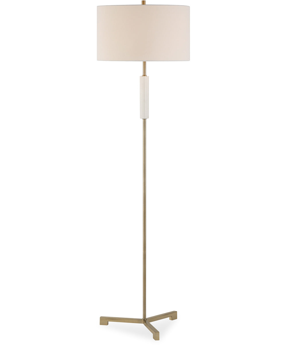 Modern Floor Lamp in Antique Brass and White Marble with Linen
