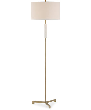 Modern Floor Lamp in Antique Brass and White Marble with Linen
