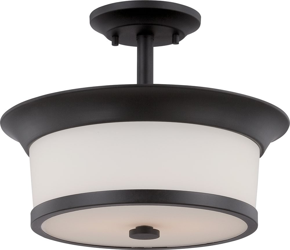 13"W Mobili 2-Light Close-to-Ceiling Aged Bronze / Satin White
