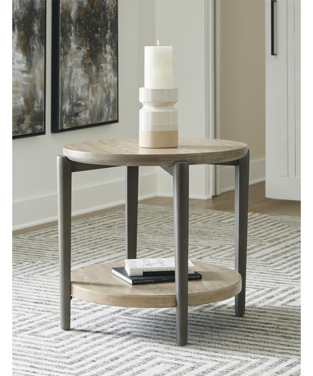 Dyonton Round End Table Light Grayish Brown