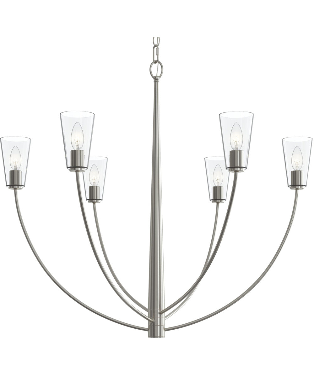 Jheni 6-Light Large Chandelier with Clear Glass Shades Brushed Nickel