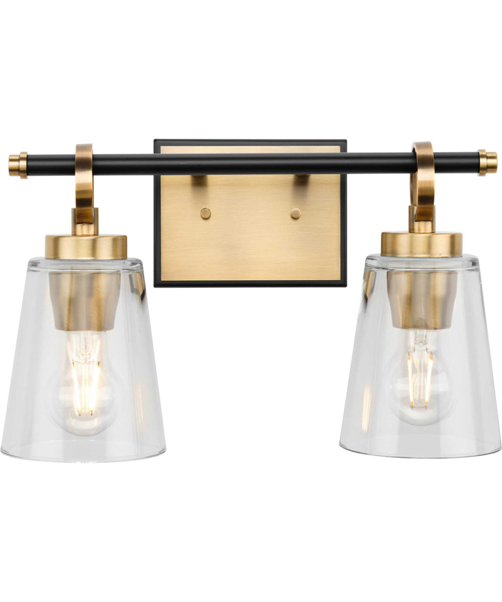 Cassell 2-Light Matte Black Luxe Industrial Bath & Vanity Light Vintage Brass