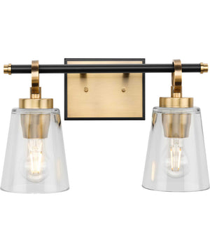 Cassell 2-Light Matte Black Luxe Industrial Bath & Vanity Light Vintage Brass