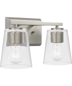 Vertex 2-Light Clear Glass Contemporary Bath Light Brushed Nickel