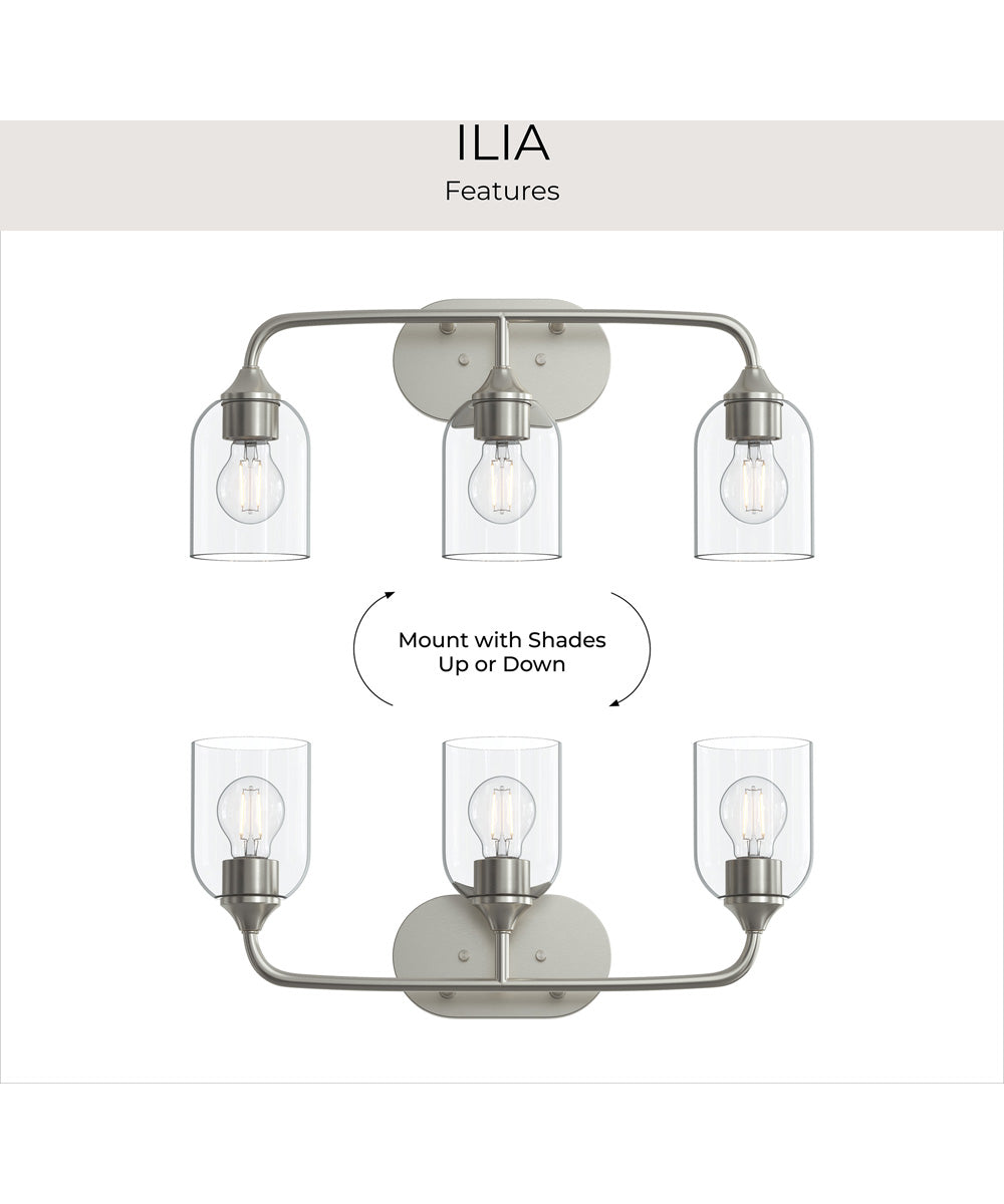 Ilia 3-Light Bath Vanity with Clear Glass Shade Brushed Nickel