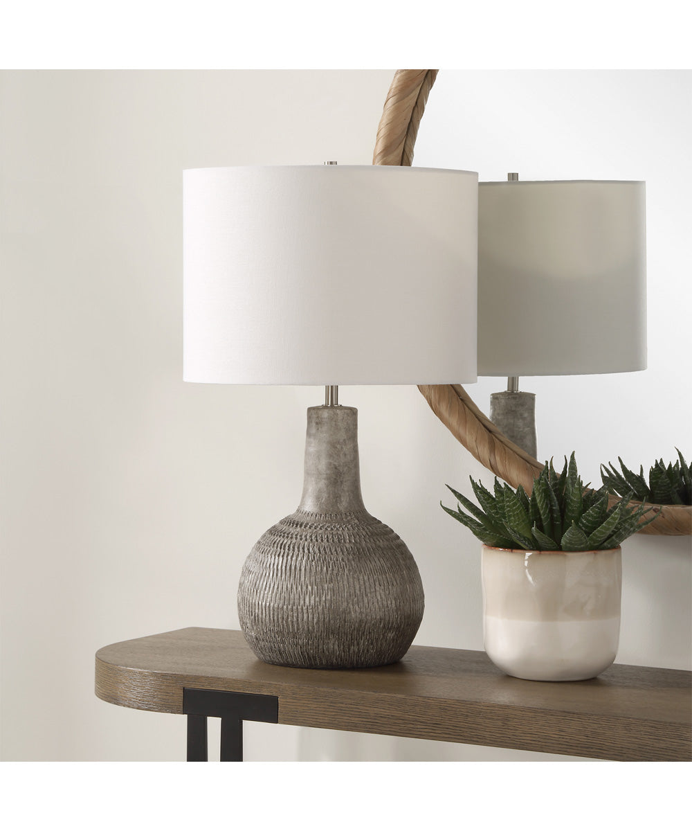 Ceramic Gourd Table Lamp in Ivory with Off-White Linen