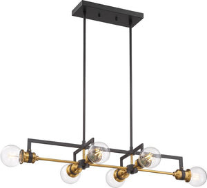 33"W Intention 6-Light Pendant Warm Brass / Black