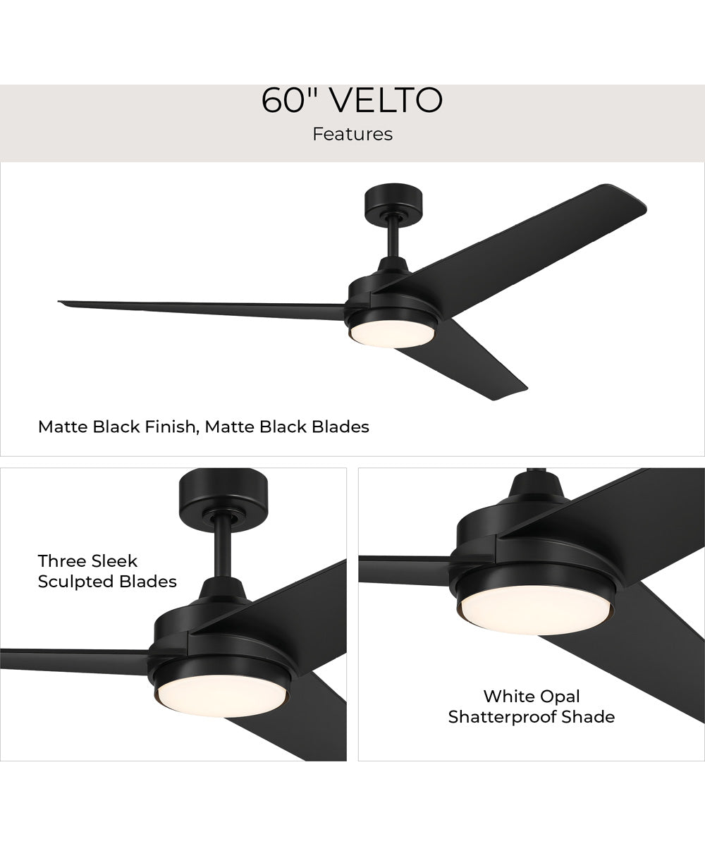 Velto 60-in. 3-Blade LED Modern Ceiling Fan Matte Black