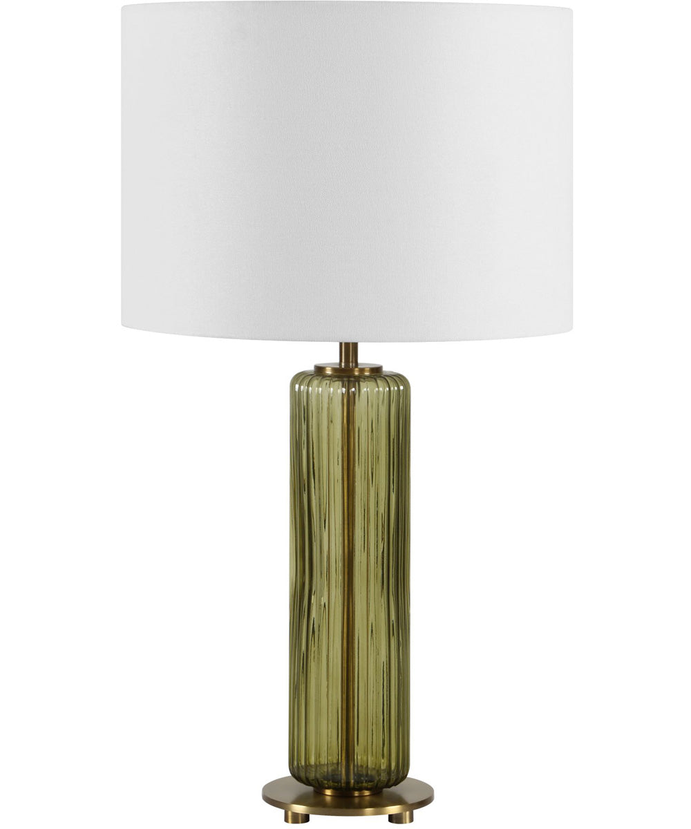 Table Lamp with Transparent Olive Green Glsas and Brass Plated Accents