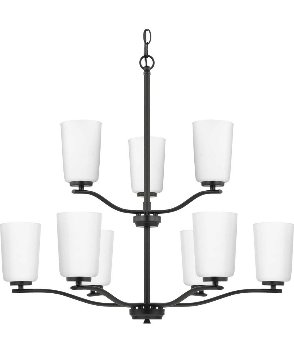 Adley 9-Light Etched White Glass New Traditional  Chandelier Matte Black